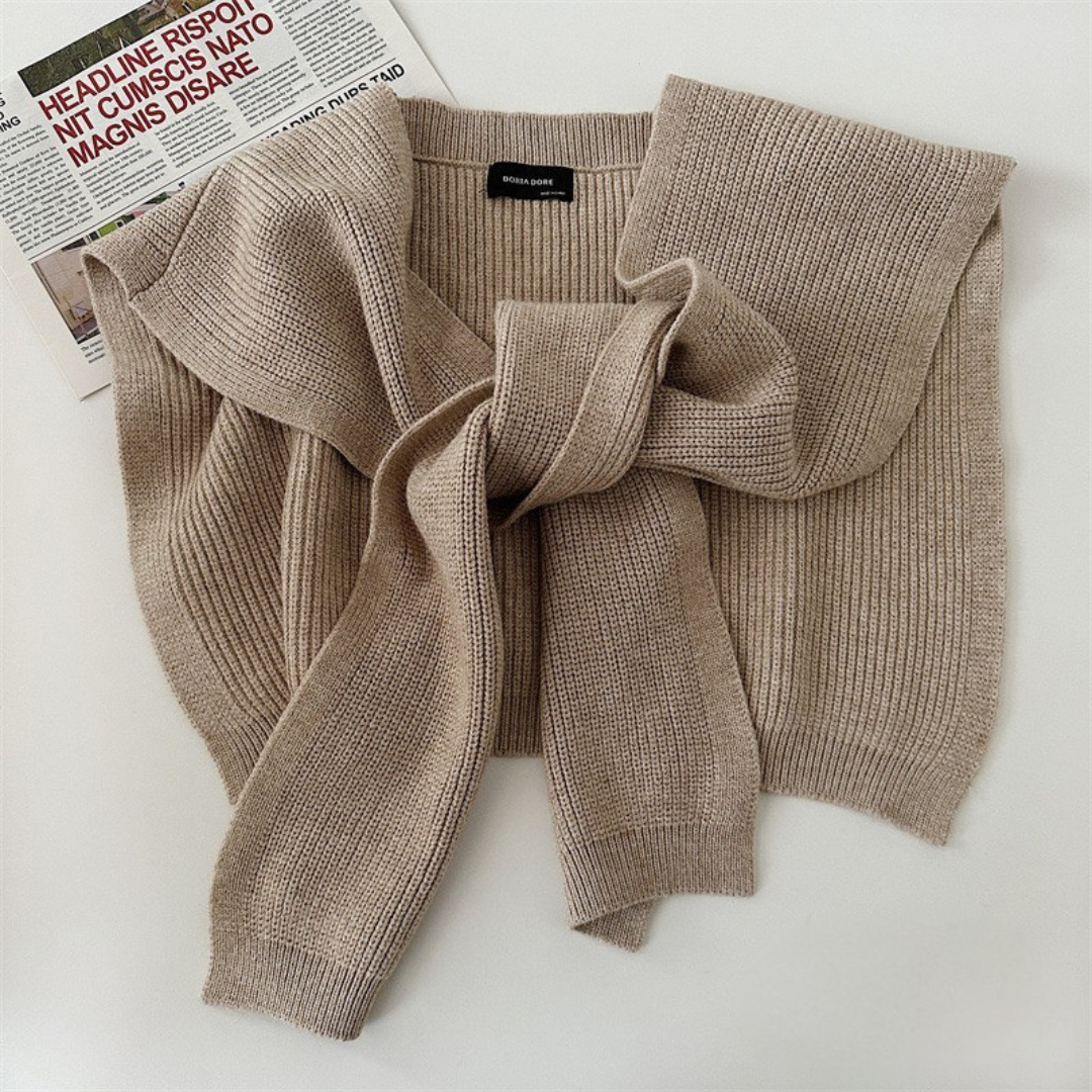 Knit Drape Shoulder Wrap – Cotton-Blend Ribbed Knit
