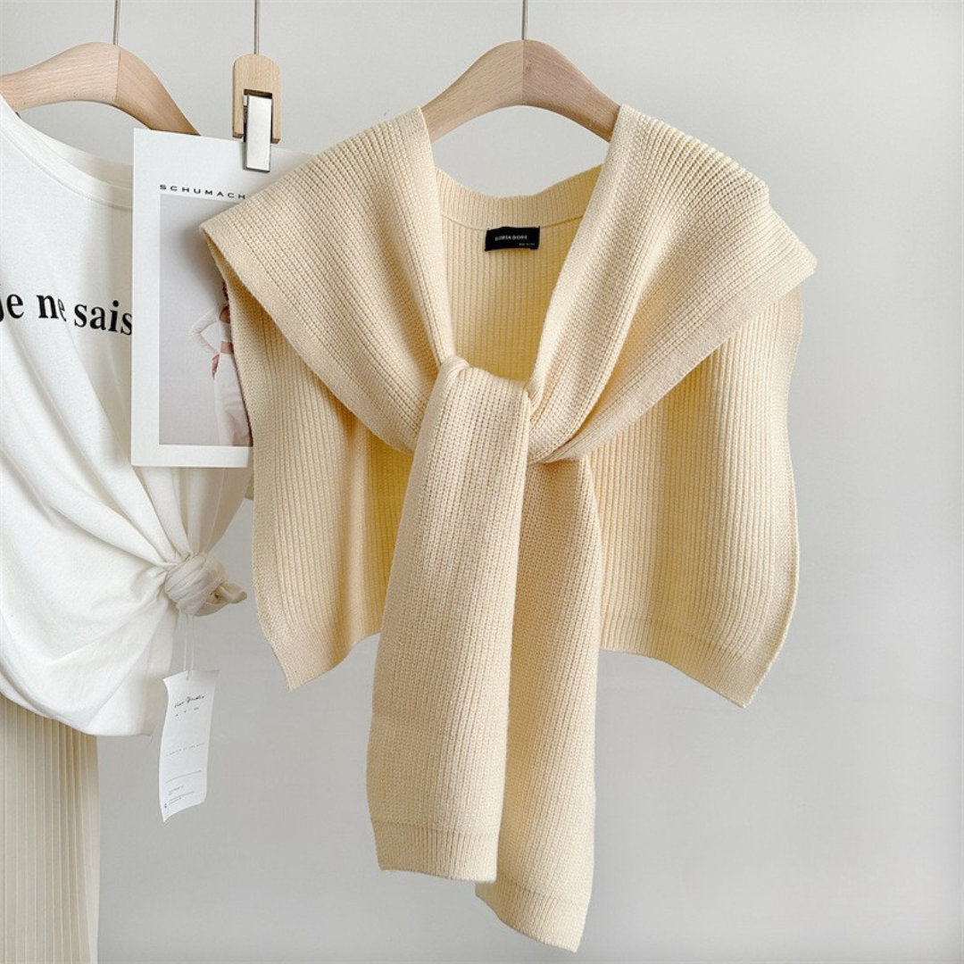 Knit Drape Shoulder Wrap – Cotton-Blend Ribbed Knit