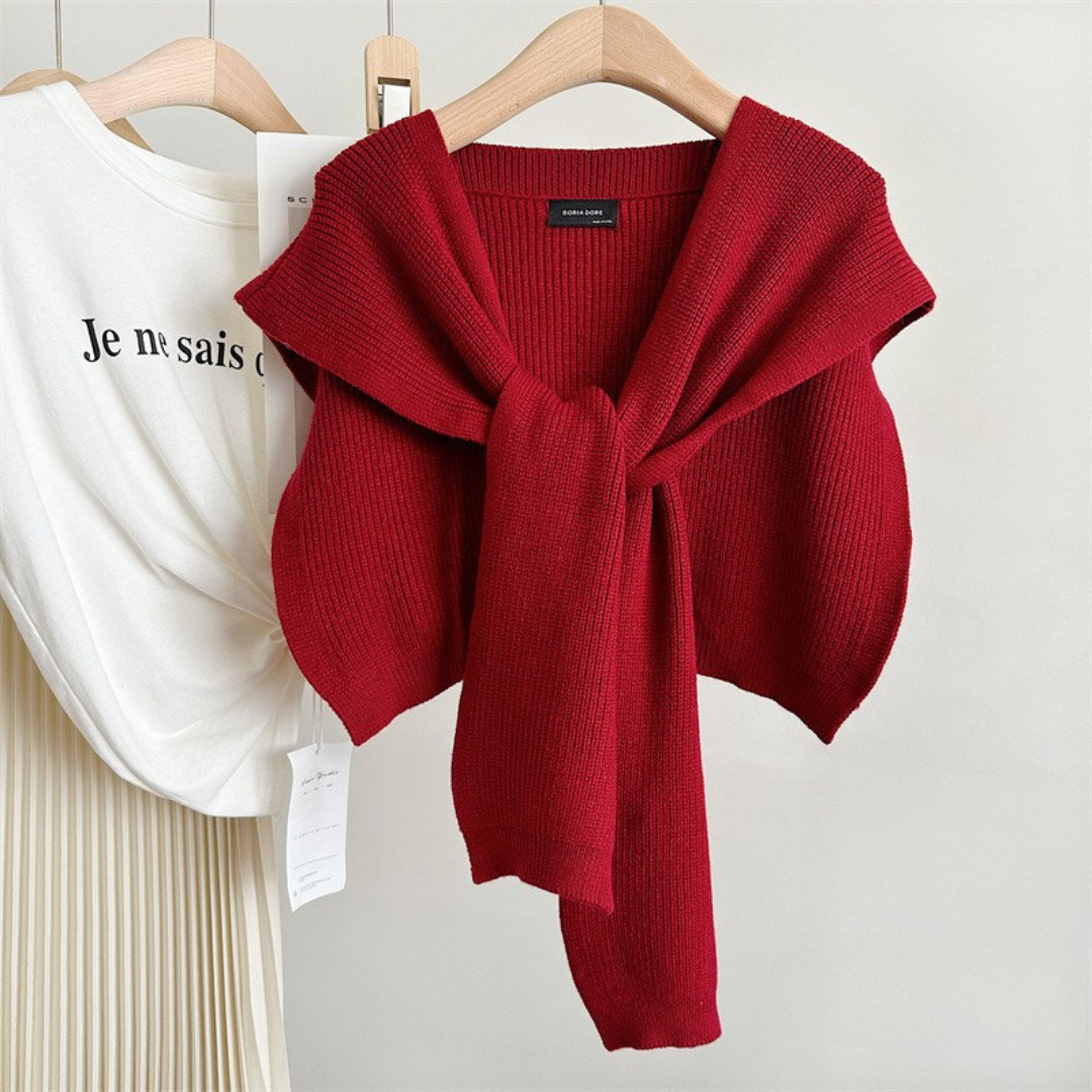 Knit Drape Shoulder Wrap – Cotton-Blend Ribbed Knit
