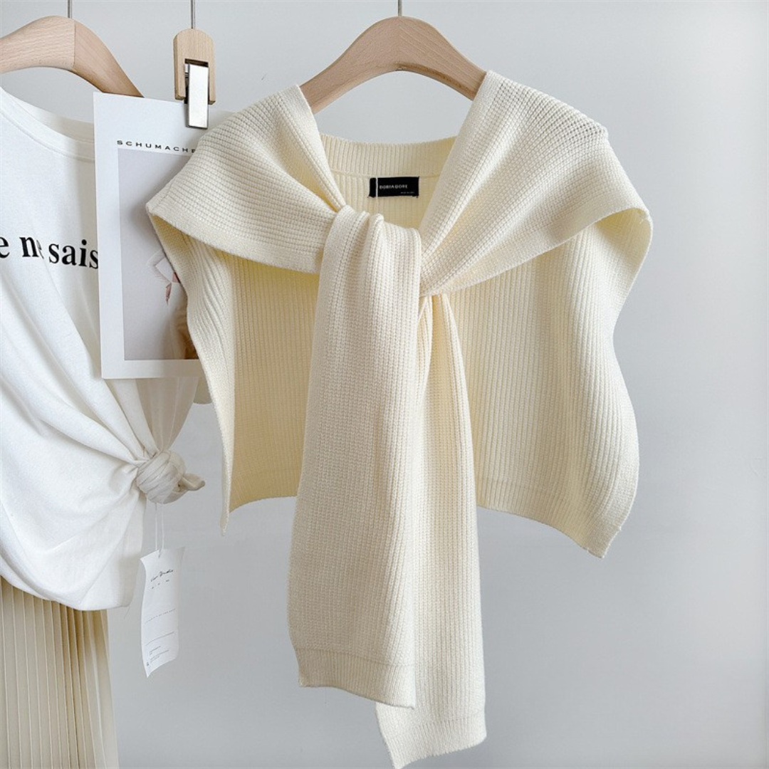 Knit Drape Shoulder Wrap – Cotton-Blend Ribbed Knit