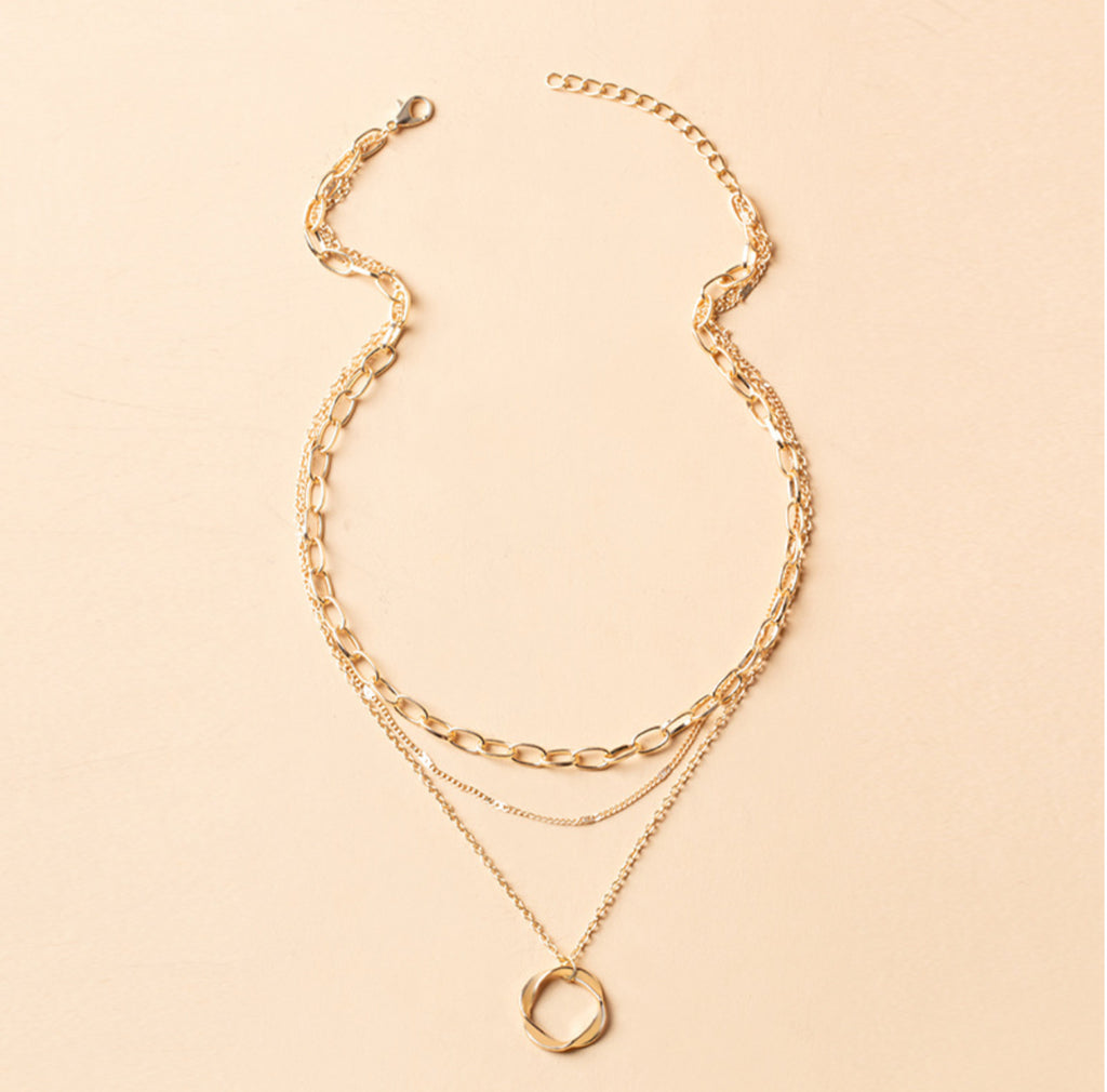 Layered Circle Pendant Necklace – Gold or Silver Plated