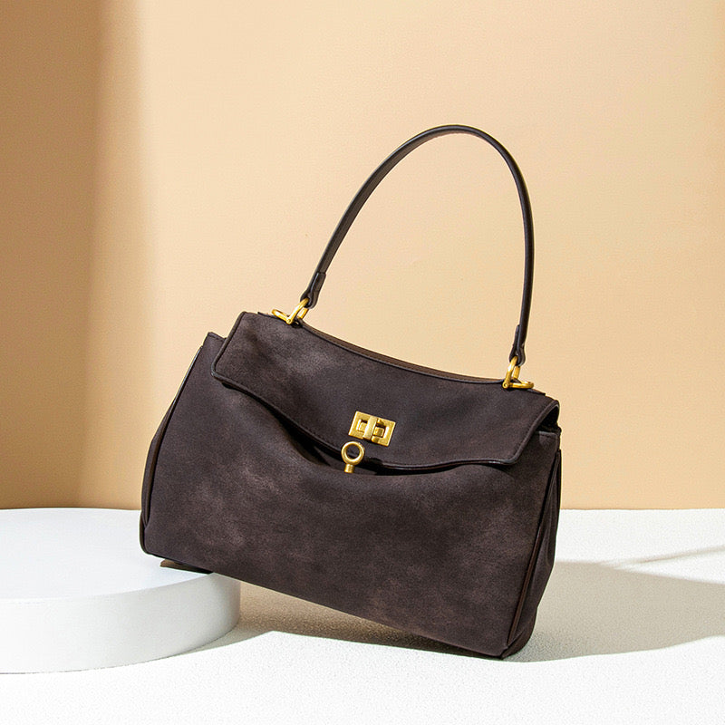 Fold Flap Suede Shoulder Bag