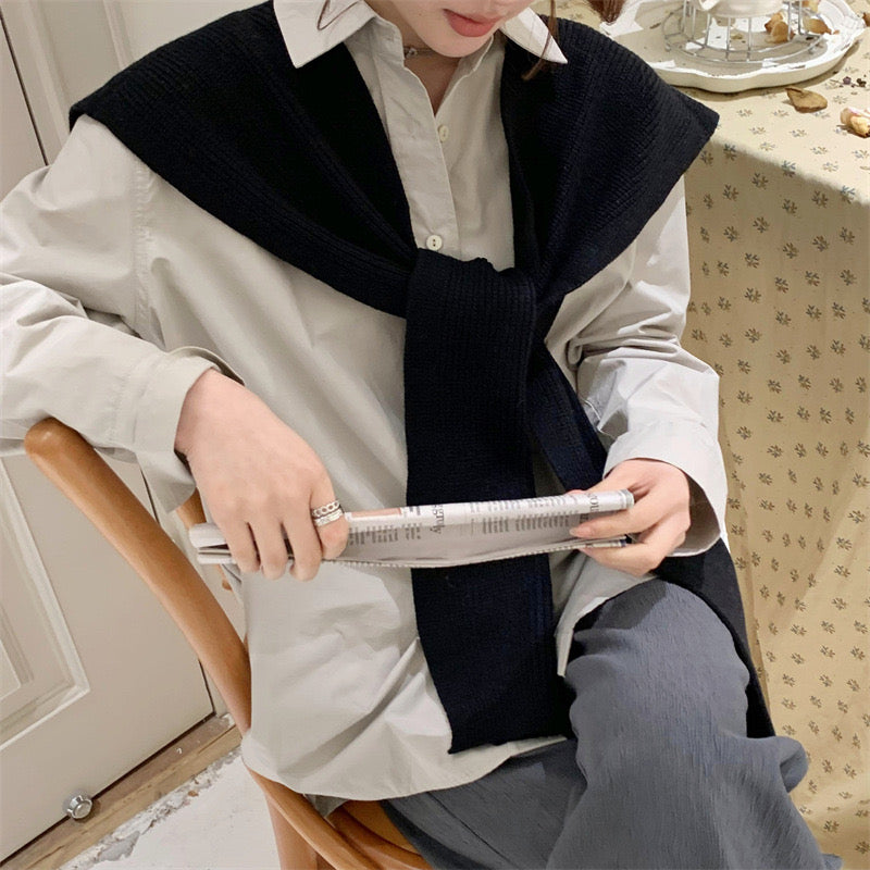 Knit Drape Shoulder Wrap – Cotton-Blend Ribbed Knit