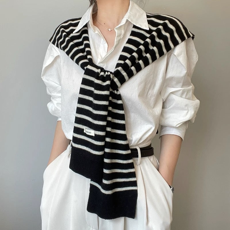Striped Knit Shoulder Wrap – 100% Wool