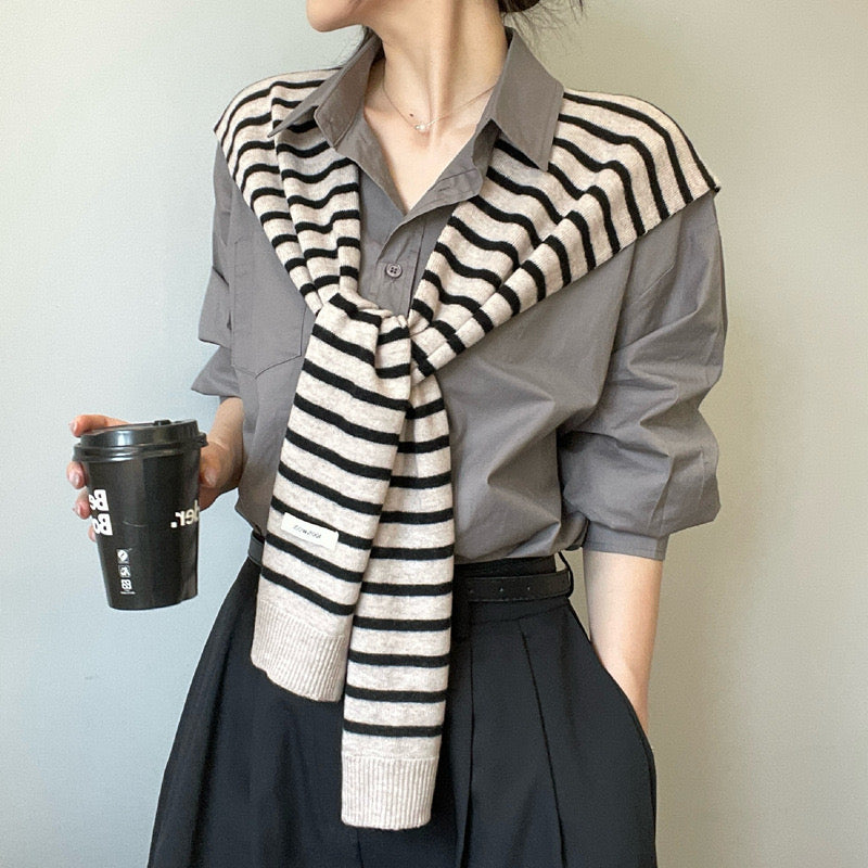 Striped Knit Shoulder Wrap – 100% Wool
