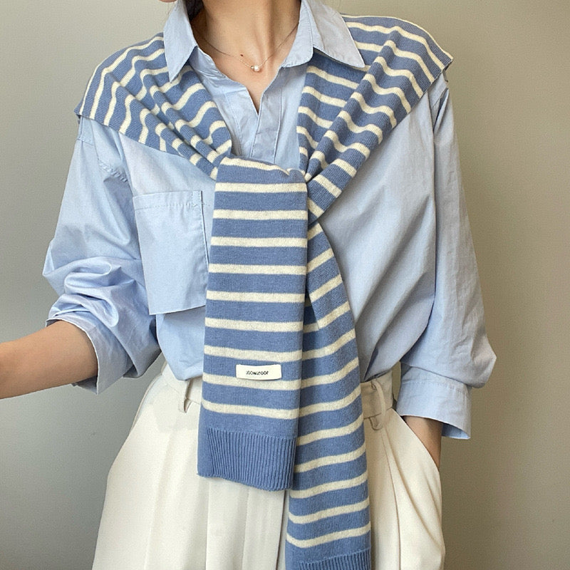 Striped Knit Shoulder Wrap – 100% Wool
