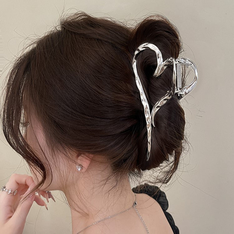 Silver Heart Flow Hair Claw