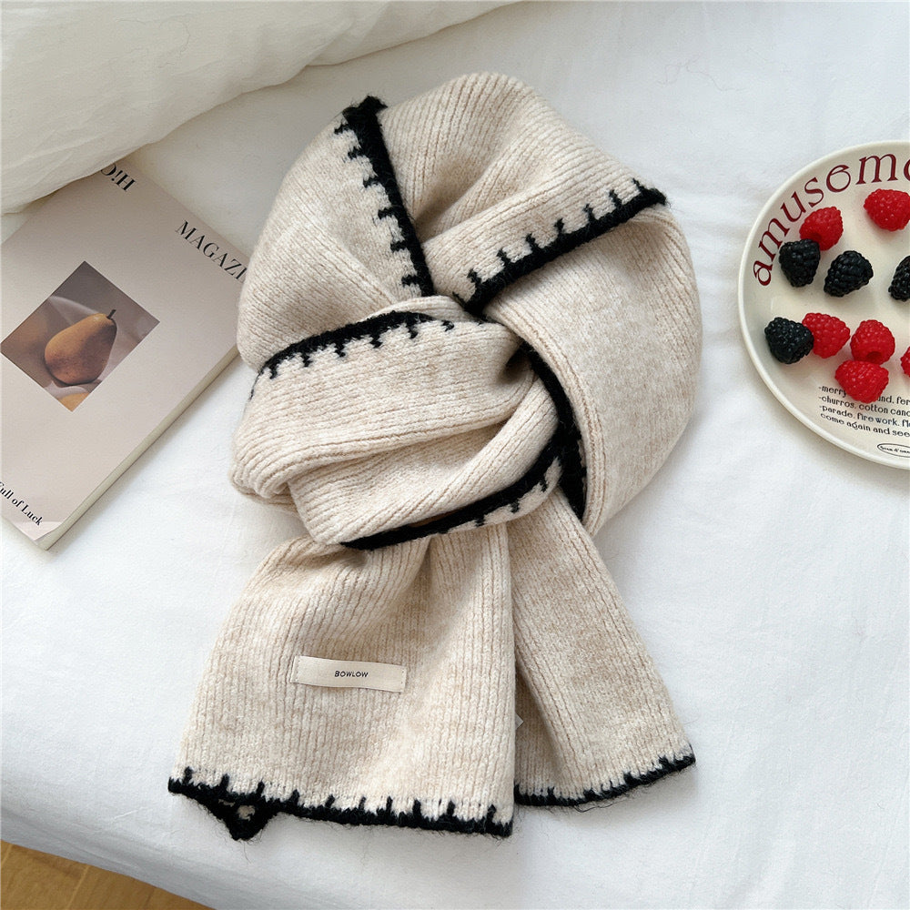 Contrast Edge Knit Wool Scarf