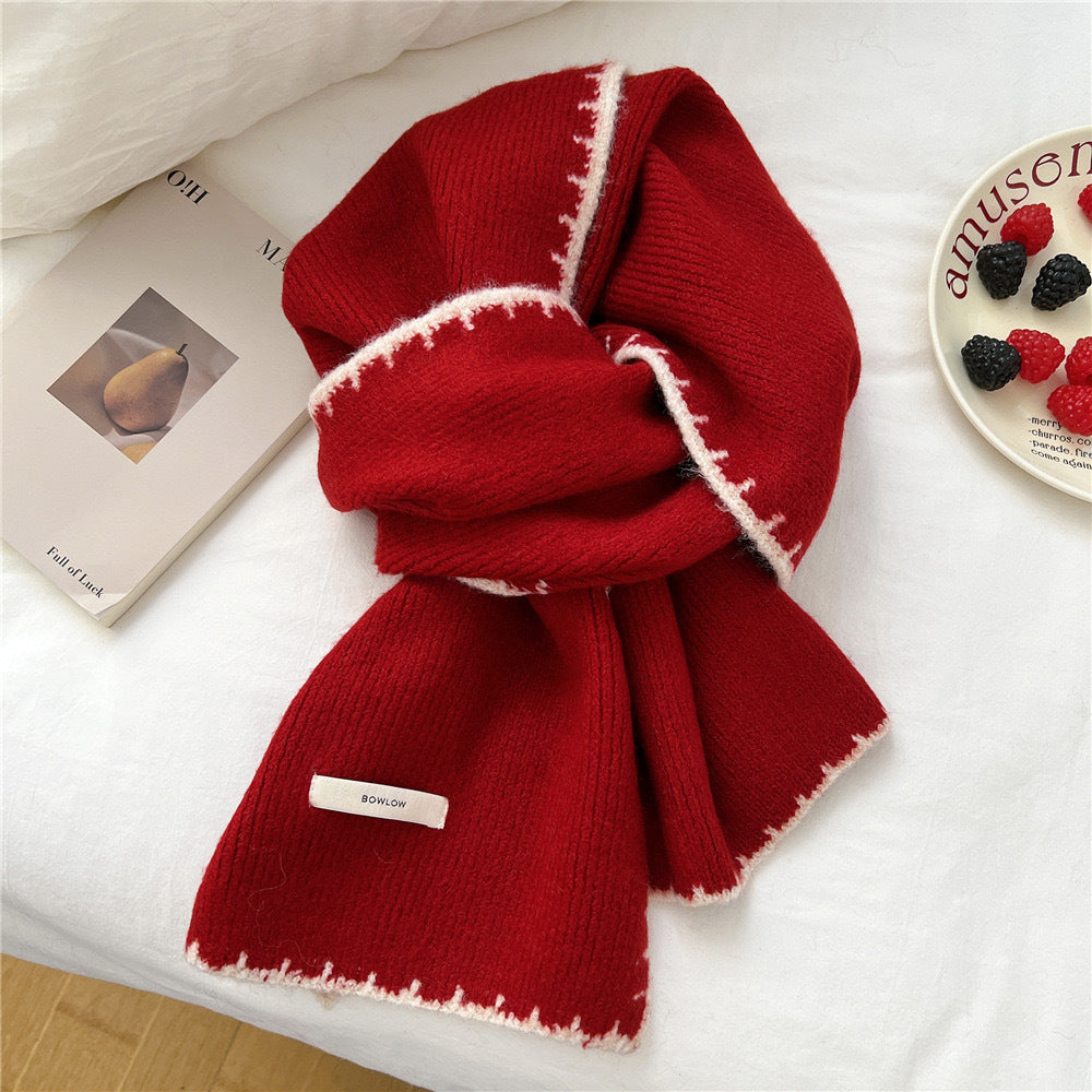 Contrast Edge Knit Wool Scarf