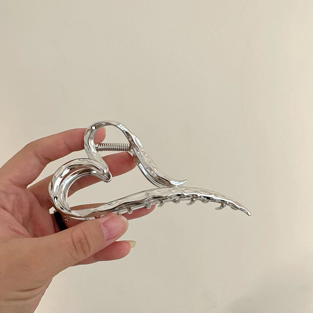 Silver Heart Flow Hair Claw