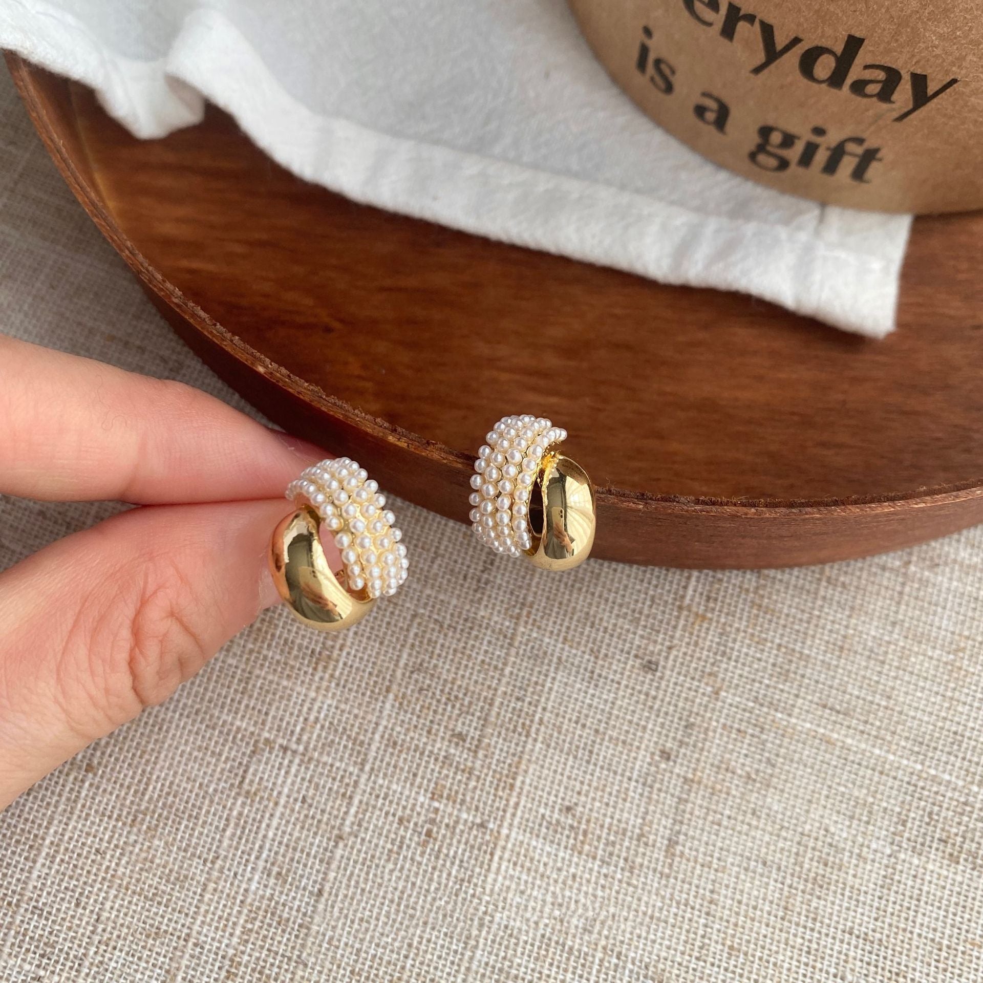 Mini Pearl Hug Earrings