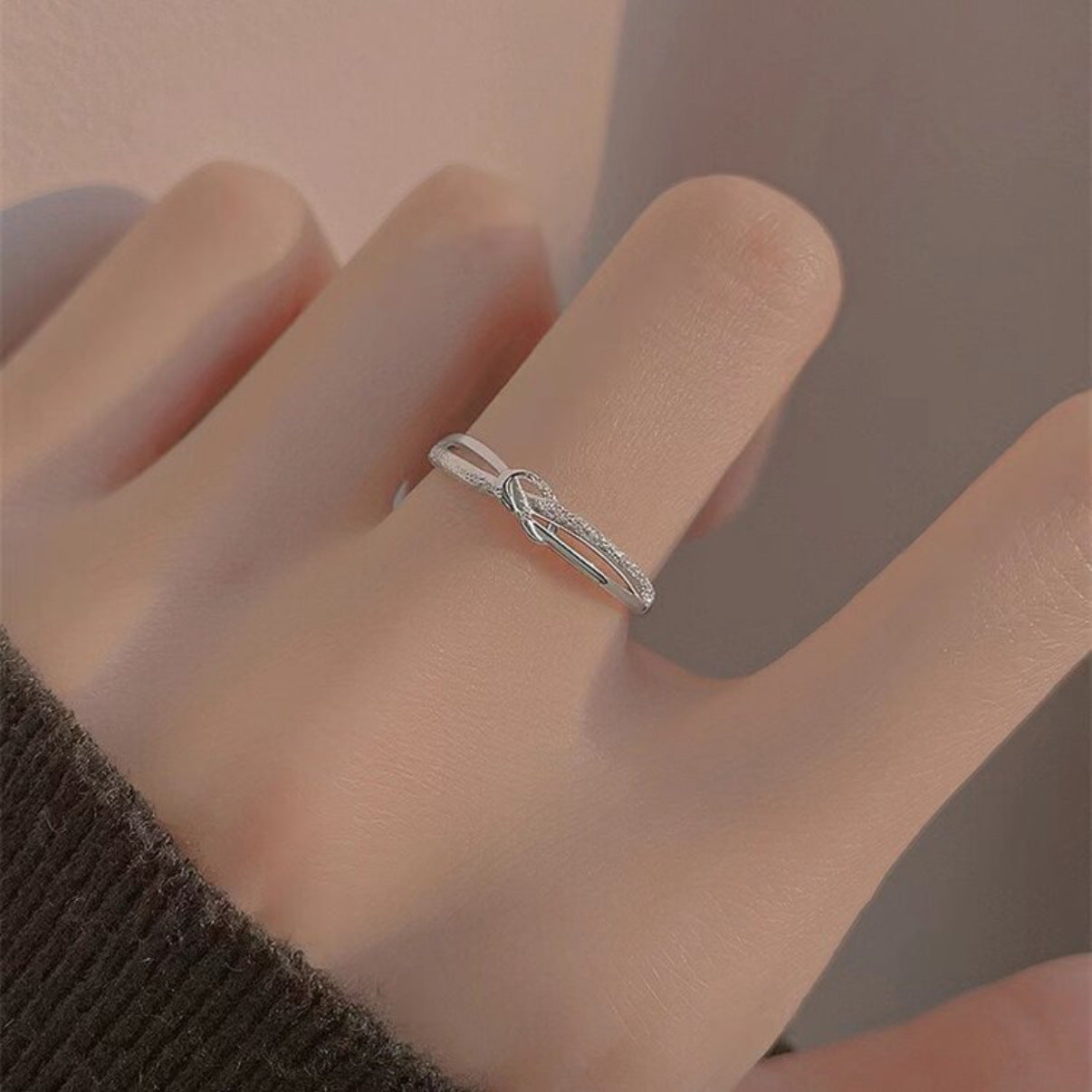 Silvery Knot Adjustable Ring