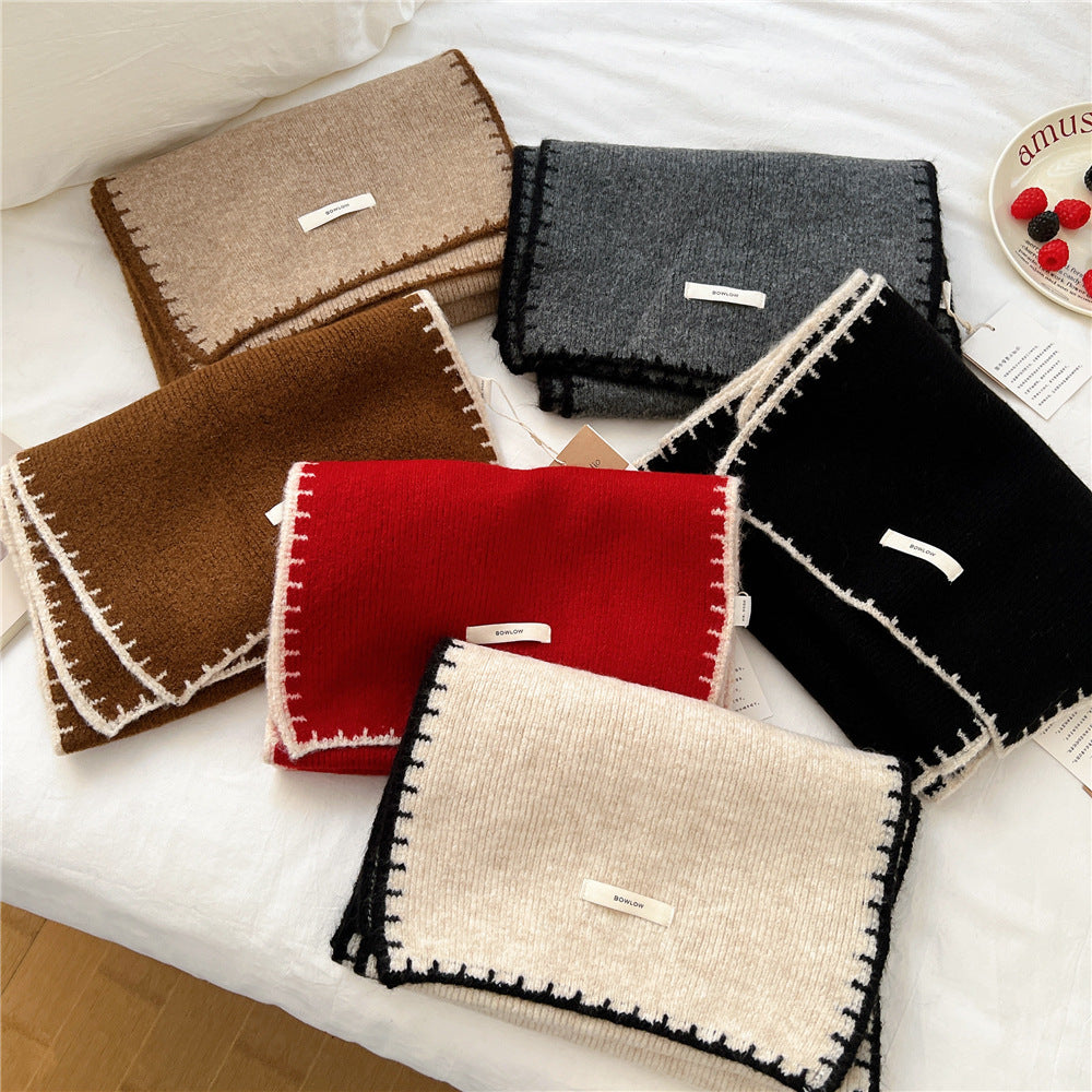 Contrast Edge Knit Wool Scarf
