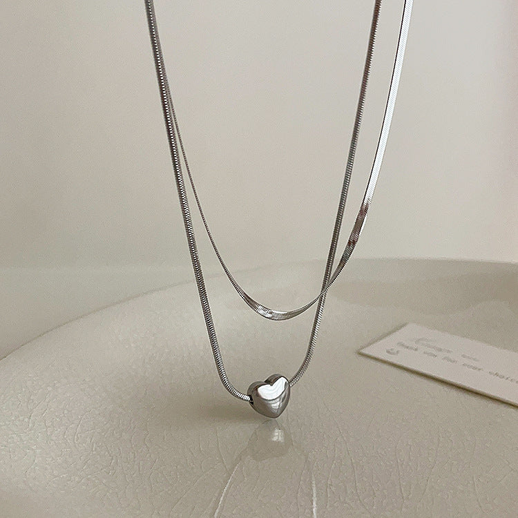 Silver Heart Duo Layered Necklace