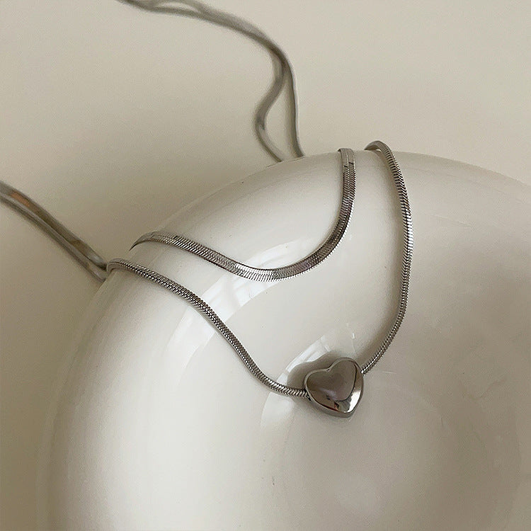 Silver Heart Duo Layered Necklace