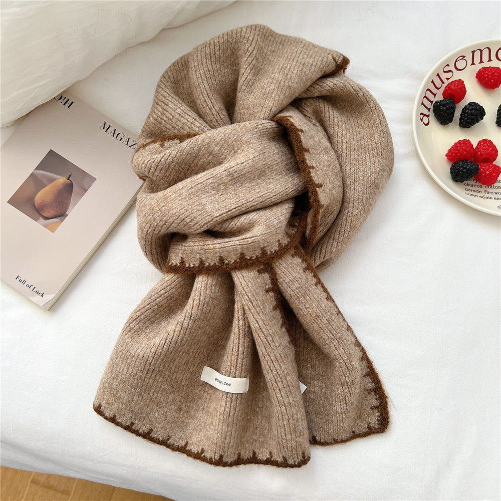 Contrast Edge Knit Wool Scarf