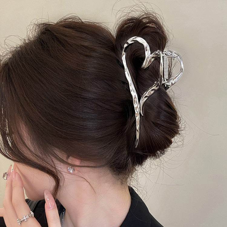 Silver Heart Flow Hair Claw