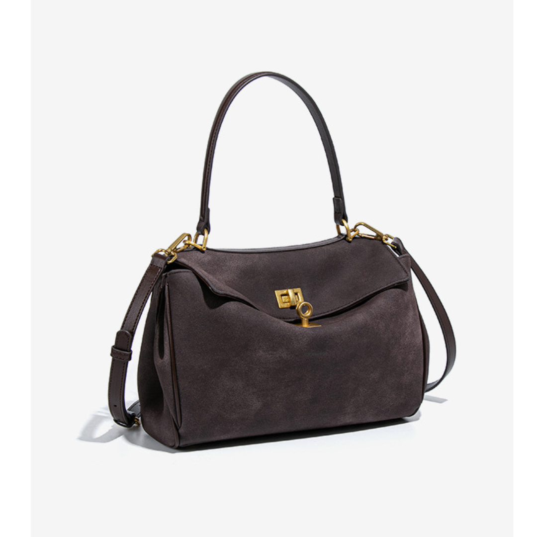 Fold Flap Suede Shoulder Bag