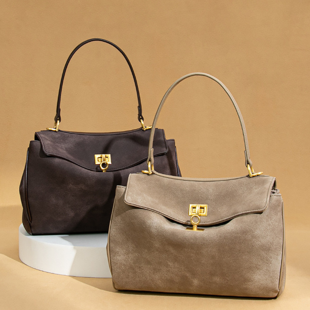 Fold Flap Suede Shoulder Bag