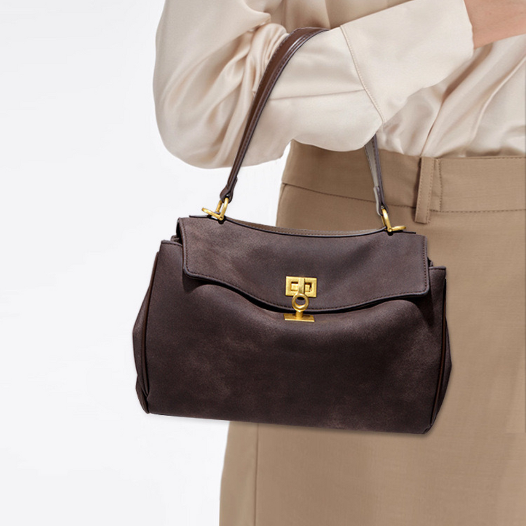 Fold Flap Suede Shoulder Bag