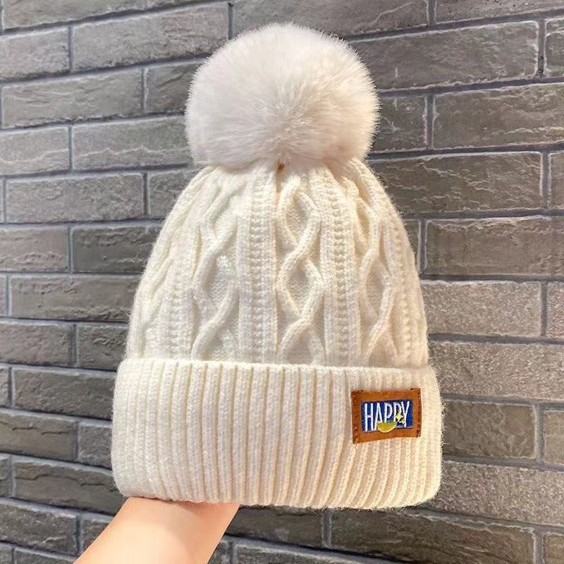 Happy Pom Cable Knit Beanie
