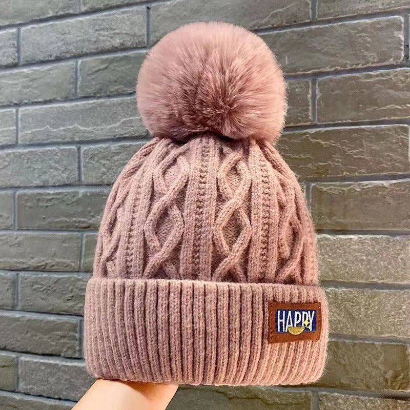 Happy Pom Cable Knit Beanie